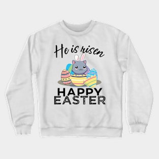 Cute Cat Bunny Ears Easter Egg Hunt Risen Bible Crewneck Sweatshirt